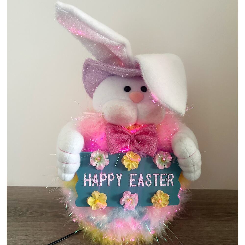 Vintage Multicolor Fiber Optic Easter Bunny Rabbit w/ Sign Tested WORKS EUC - Picture 1 of 8